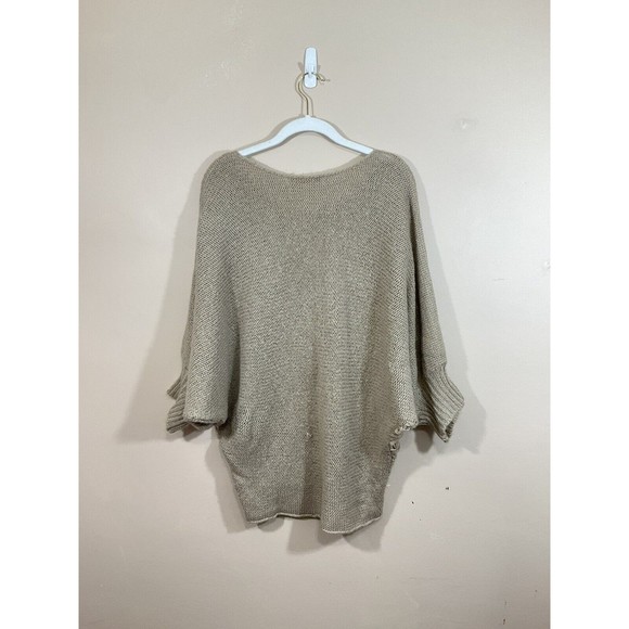 Euromoda Womens Distressed Sweater Size Large Tan Beige Slashed Dolman Sleeve - Picture 4 of 8